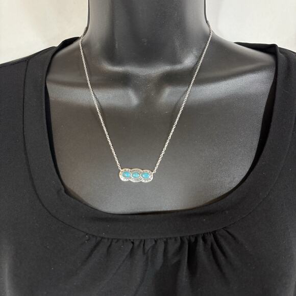 SILPADA "Sail Away" Sterling Silver Necklace N3247 Compressed Turquoise Cabochon - Picture 3 of 9